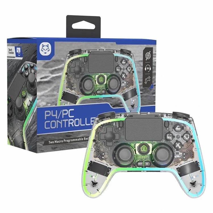 TOPWOLF HS-PS4280 Bluetooth-compatible Gamepad RGB Light 6-Axis Sensor Dual Vibration Game Controller for PS4 / PC