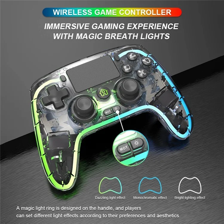 TOPWOLF HS-PS4280 Bluetooth-compatible Gamepad RGB Light 6-Axis Sensor Dual Vibration Game Controller for PS4 / PC