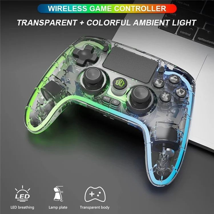 TOPWOLF HS-PS4280 Bluetooth-compatible Gamepad RGB Light 6-Axis Sensor Dual Vibration Game Controller for PS4 / PC