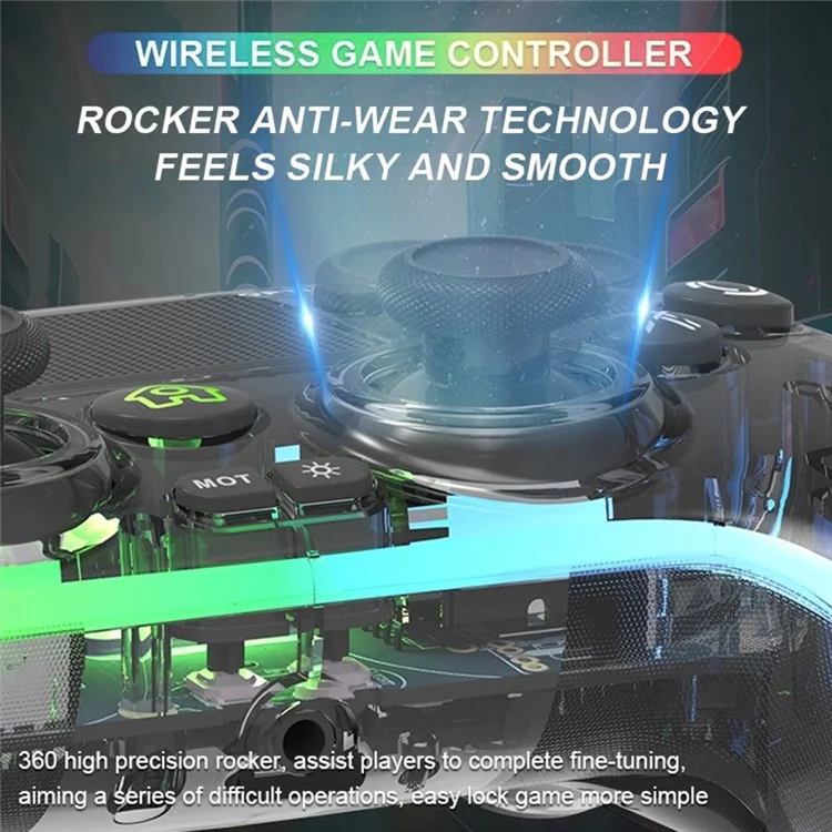 TOPWOLF HS-PS4280 Bluetooth-compatible Gamepad RGB Light 6-Axis Sensor Dual Vibration Game Controller for PS4 / PC