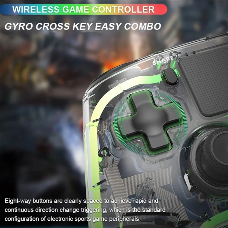 TOPWOLF HS-PS4280 Bluetooth-compatible Gamepad RGB Light 6-Axis Sensor Dual Vibration Game Controller for PS4 / PC