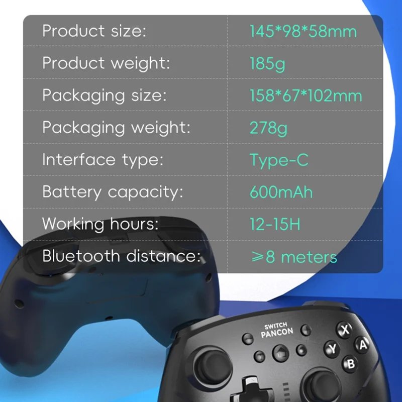 DATA FROG Bluetooth-compatible Gamepad 6-Axis Gyro Sensor Turbo Game Controller for Nintendo Switch / PC / Android Phone - Black