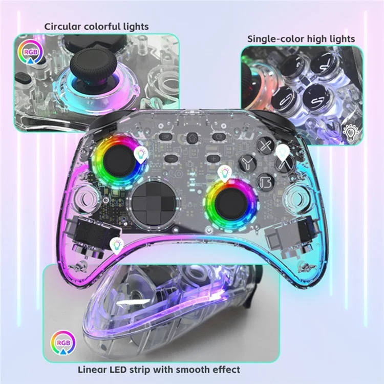 MANETTE DE JEU TRANSPARENTE DATA FROG G04 POUR NINTENDO SWITCH / OLED / PC AVEC ÉCLAIRAGE RVB