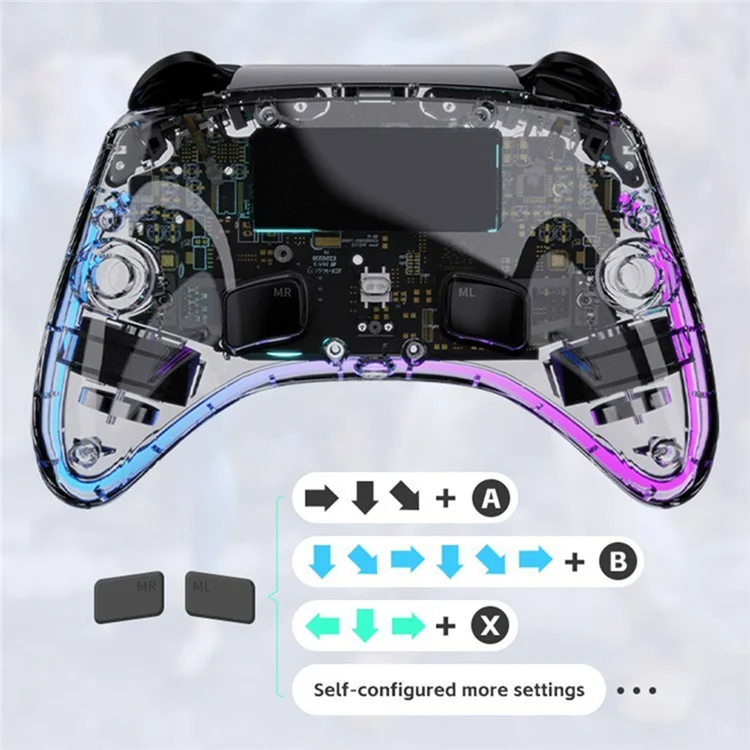 MANETTE DE JEU TRANSPARENTE DATA FROG G04 POUR NINTENDO SWITCH / OLED / PC AVEC ÉCLAIRAGE RVB