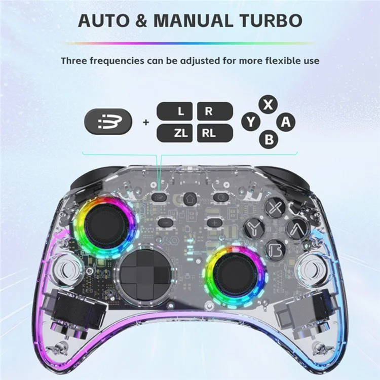 MANETTE DE JEU TRANSPARENTE DATA FROG G04 POUR NINTENDO SWITCH / OLED / PC AVEC ÉCLAIRAGE RVB