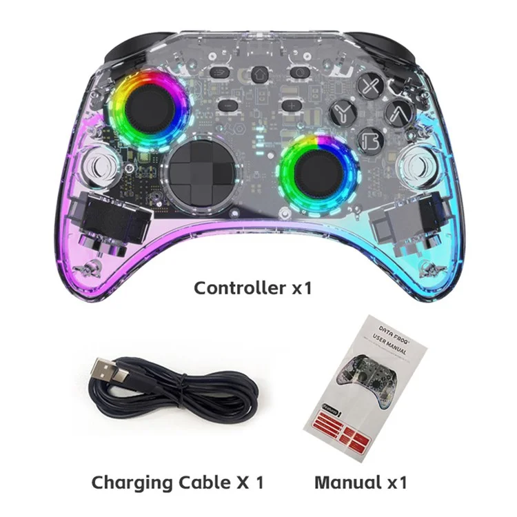 MANETTE DE JEU TRANSPARENTE DATA FROG G04 POUR NINTENDO SWITCH / OLED / PC AVEC ÉCLAIRAGE RVB