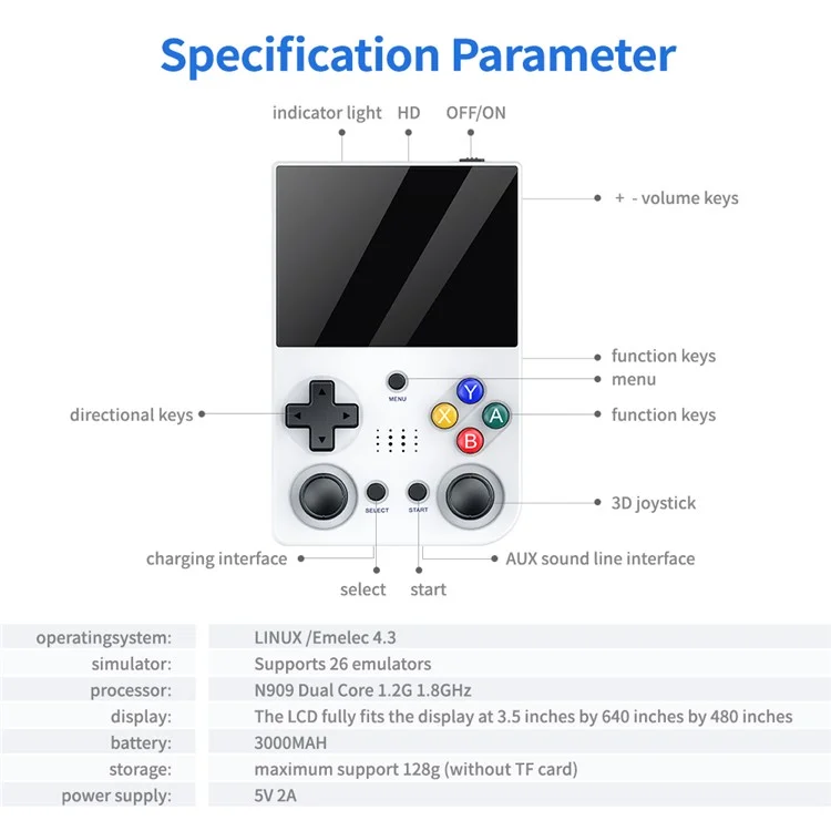 M21 3.5-inch Screen HD Game Machine Two-Player Handheld Game Console, 128G Memory Card / 30000 Games - White