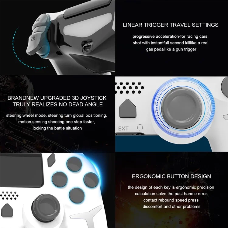 P412 Pour PS4 / PS3 / PC Bluetooth Gamepad 6 Axis Contrôleur de Jeu de Vibration à Double Vibration - Blanc