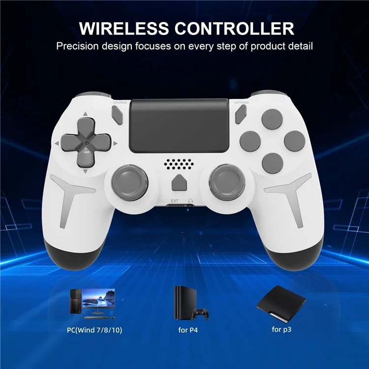 P412 Pour PS4 / PS3 / PC Bluetooth Gamepad 6 Axis Contrôleur de Jeu de Vibration à Double Vibration - Blanc