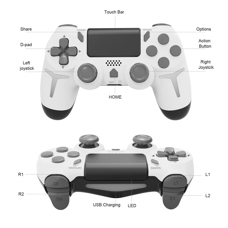 P412 Pour PS4 / PS3 / PC Bluetooth Gamepad 6 Axis Contrôleur de Jeu de Vibration à Double Vibration - Blanc