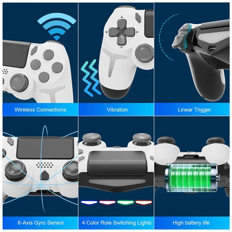 P412 Pour PS4 / PS3 / PC Bluetooth Gamepad 6 Axis Contrôleur de Jeu de Vibration à Double Vibration - Blanc