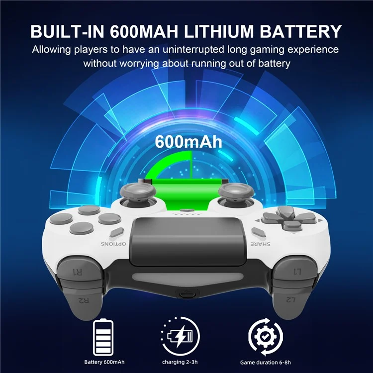 P412 Pour PS4 / PS3 / PC Bluetooth Gamepad 6 Axis Contrôleur de Jeu de Vibration à Double Vibration - Blanc