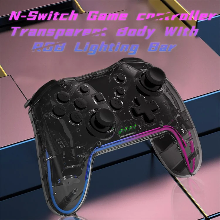 NS015 Para Nintendo Switch / PS3 / Ordenador Personal / TV Bluetooth Gamepad GRB Light Clear Dual Vibration Game Controller - Negro Transparente