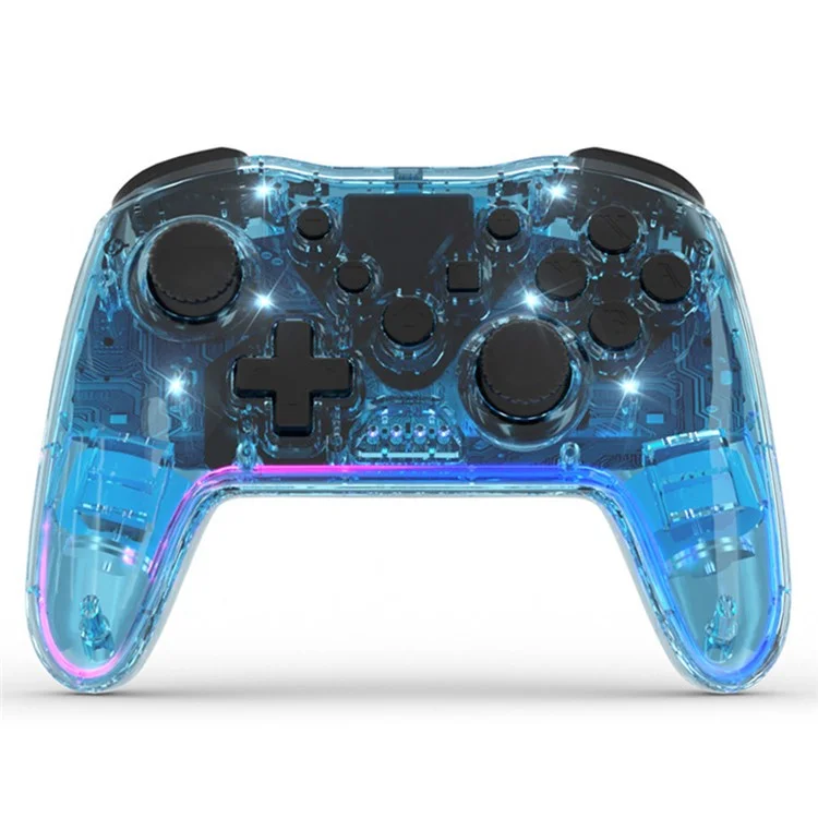 NS015 Para Nintendo Switch / PS3 / Ordenador Personal / TV Bluetooth Gamepad GRB Light Clear Dual Vibration Game Controller - Azul Transparente