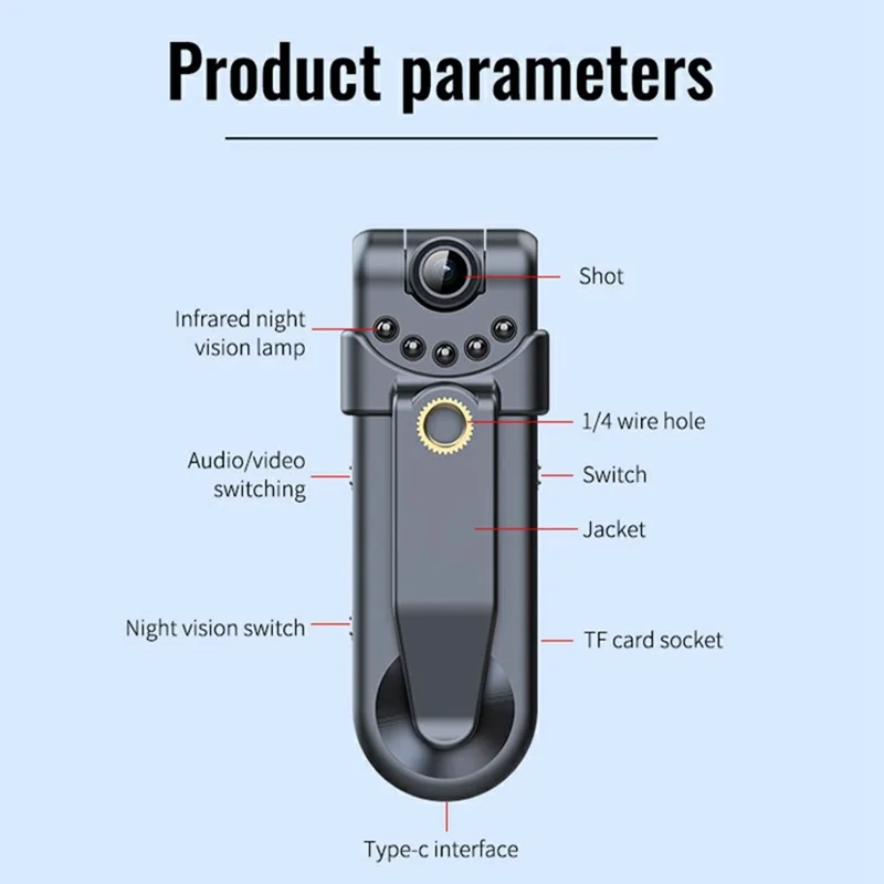Caméra de surveillance C10 4 Go HD 1080P à vision nocturne avec enregistrement audio et vidéo, conception à clip dorsal