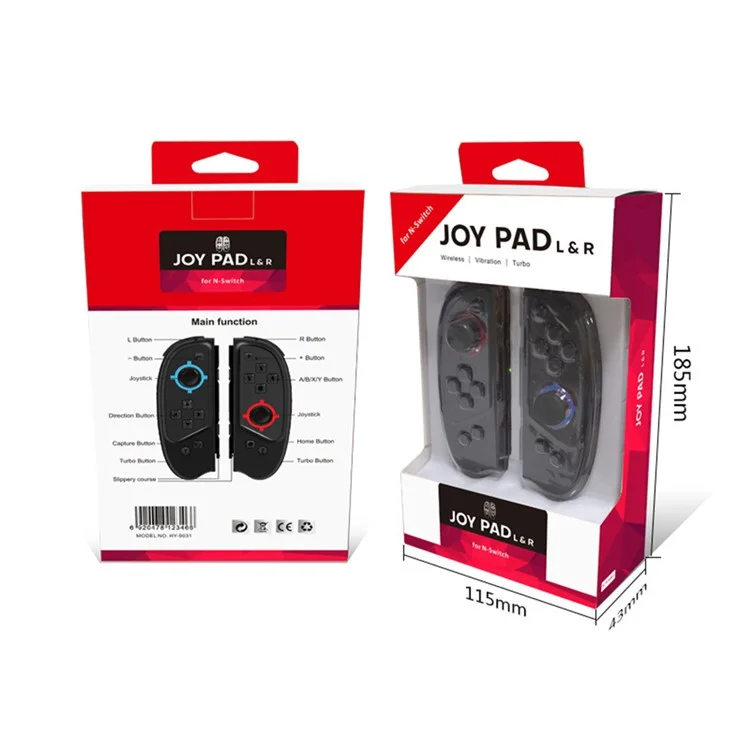 HY-9031 For Nintendo Switch 6-axis Gyro Left+Right Joy-Con Controller Bluetooth-compatible Grip Gamepad - Grey+Grey