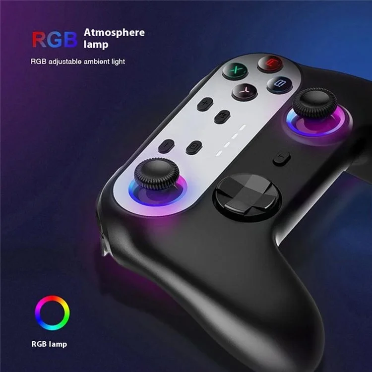 DT-9017 For Nintendo Switch / PS3 / Android / iOS13 Bluetooth-compatible Gamepad RGB Light Programmable Back Button Game Controller - Black+Silver