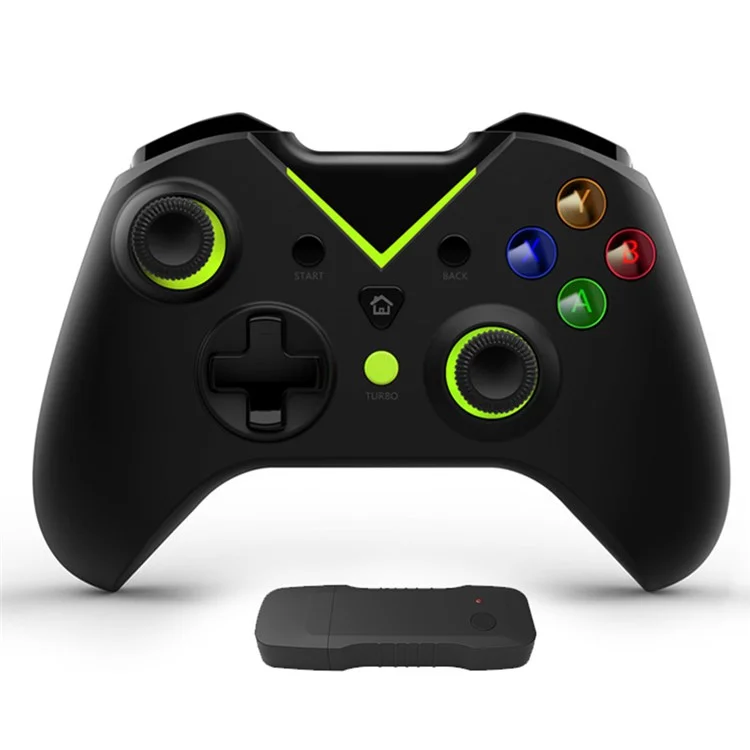 HY-4206 For Xbox / PS3 / PC 2.4G Wireless Gamepad Turbo Dual Vibration Six-Axis Game Controller - Black+Green