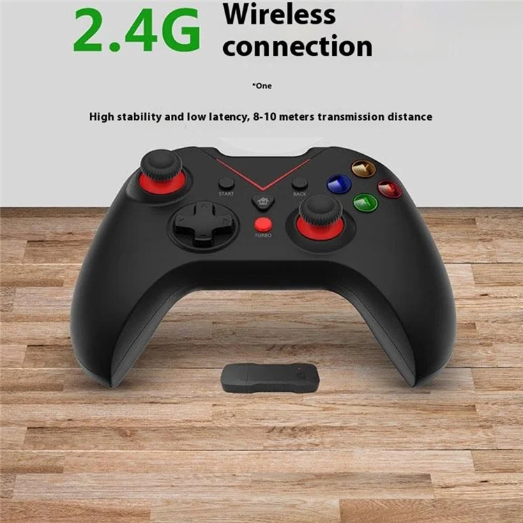 HY-4206 For Xbox / PS3 / PC 2.4G Wireless Gamepad Turbo Dual Vibration Six-Axis Game Controller - Black+Green