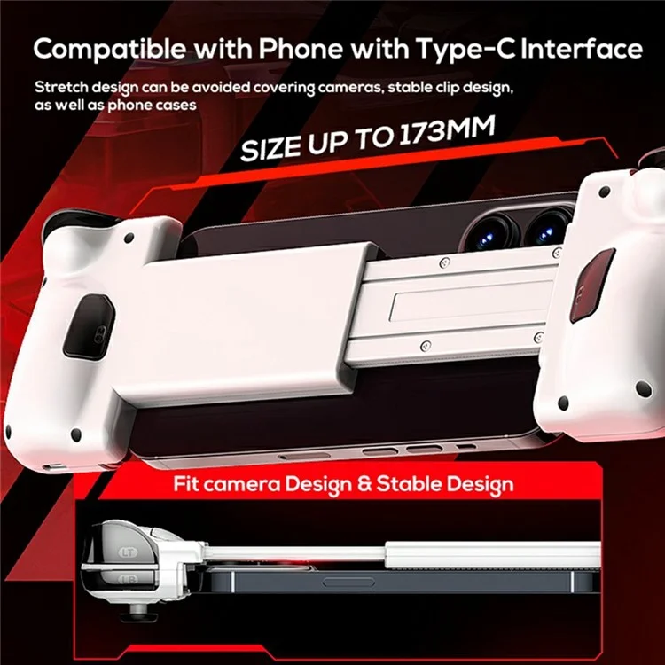 MEMO S2 Double-Sided Stretchable Bluetooth Gamepad Type-C Wired Game Controller for Android iPhone 16 / 15