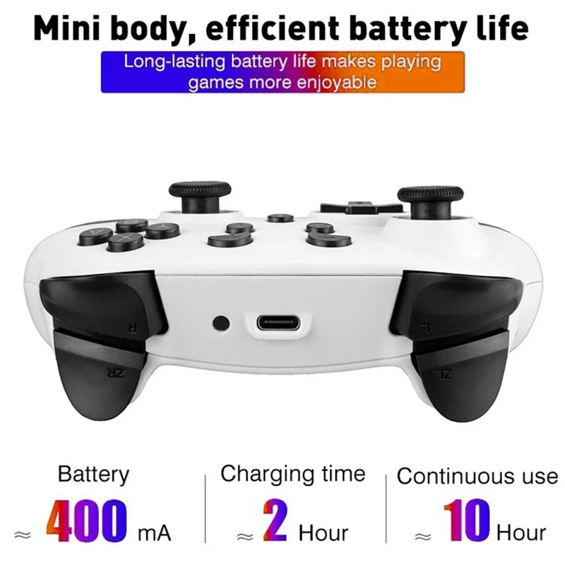 DATA FROG Bluetooth-compatible Gamepad Turbo Game Controller for Nintendo Switch / Switch Lite / PS3 / PC - Black+White