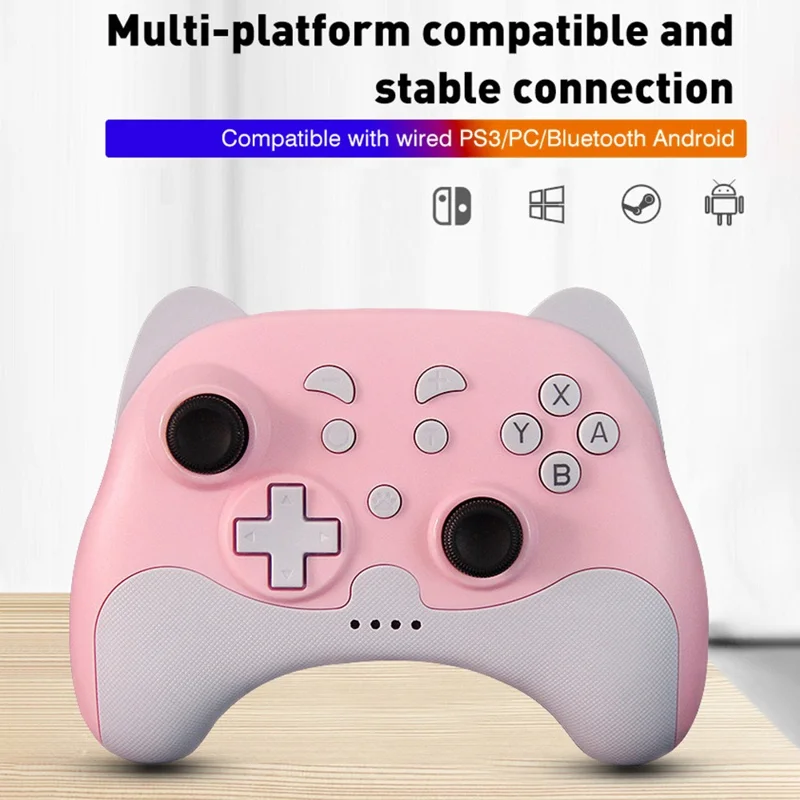 DATA FROG Bluetooth-compatible Gamepad Turbo Game Controller for Nintendo Switch / Switch Lite / PS3 / PC - Pink+White
