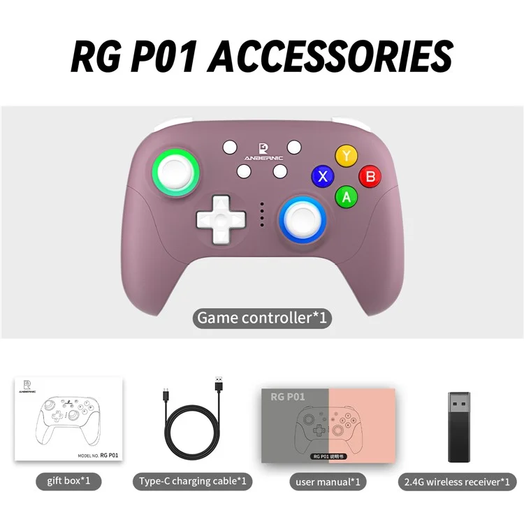 AMPOWN RGP01 Wireless Game Controller RGB Light Gamepad for Android iOS PC Switch - Purple