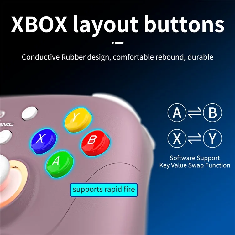 AMPOWN RGP01 Wireless Game Controller RGB Light Gamepad for Android iOS PC Switch - Purple