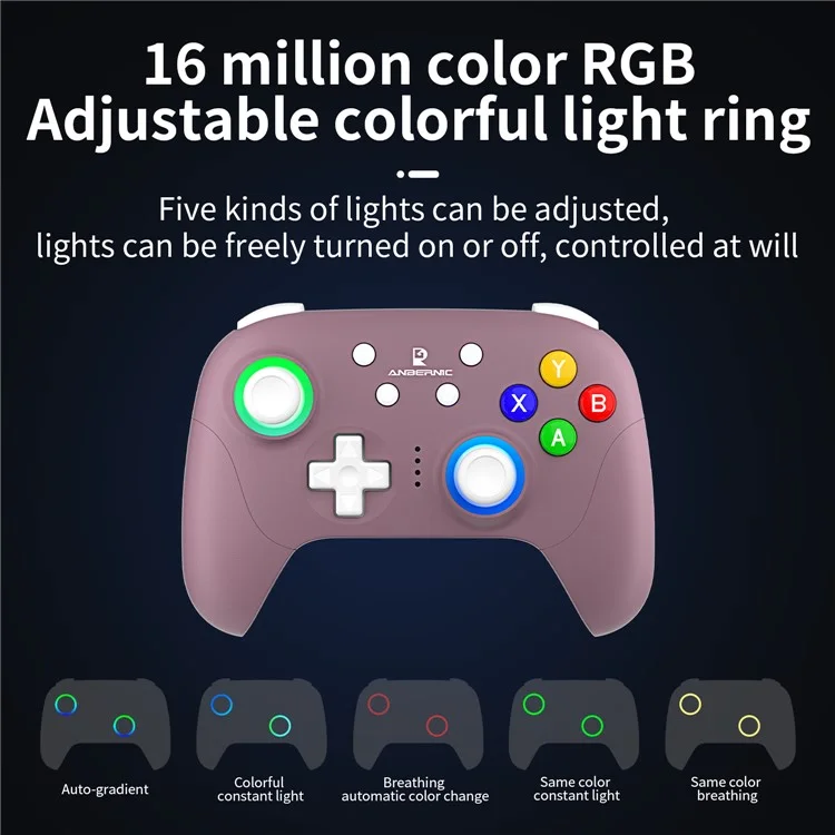 AMPOWN RGP01 Wireless Game Controller RGB Light Gamepad for Android iOS PC Switch - Purple