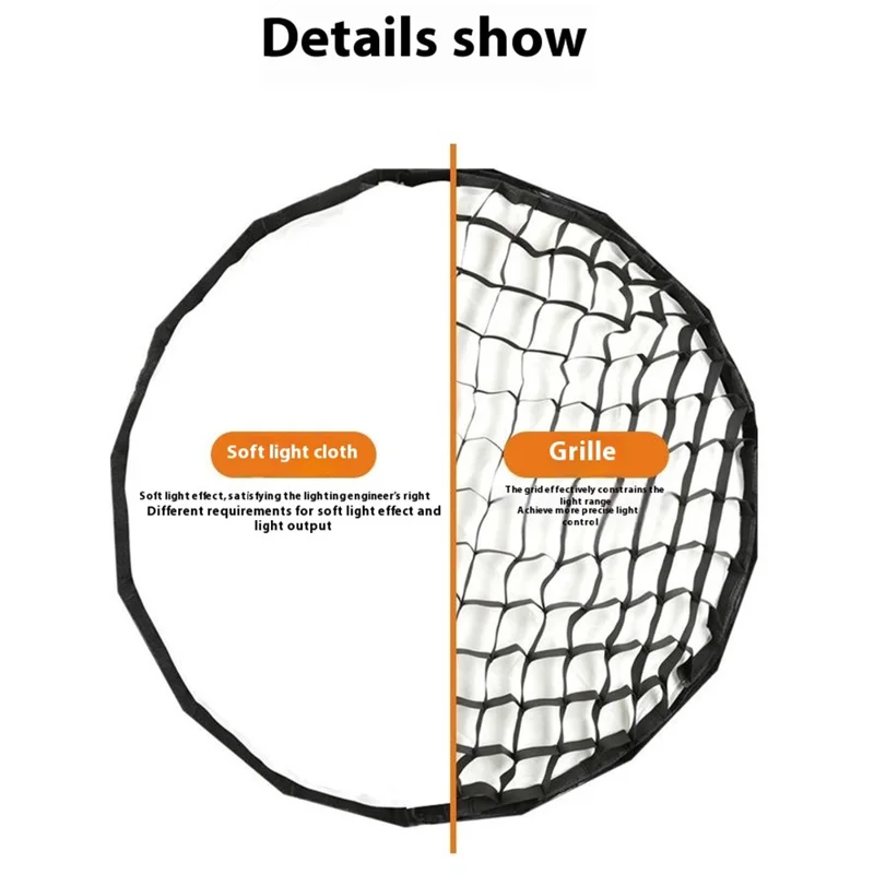 120cm Deep Parabolic Softbox with Grille Quick Release Bowens Mount Photography Umbrella for Studio Lighting