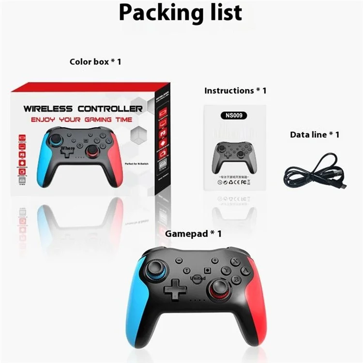 NS009 Game Controller Six-Axis Gyroscope Dual Vibration Android Bluetooth-Compatible Wireless Gamepad - Black+Blue+Red