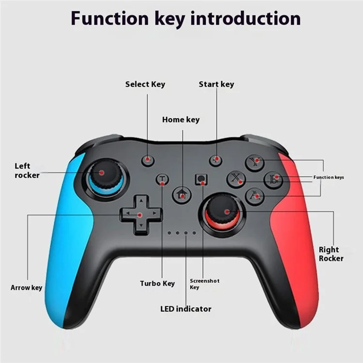 NS009 Game Controller Six-Axis Gyroscope Dual Vibration Android Bluetooth-Compatible Wireless Gamepad - Black+Blue+Red