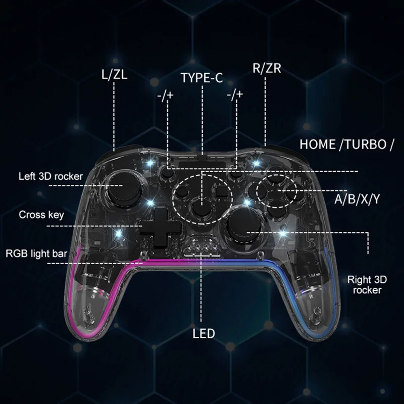 NS015 Wireless Controller  Turbo Function Vibration Bluetooth-Compatible Gamepad - Transparent Red