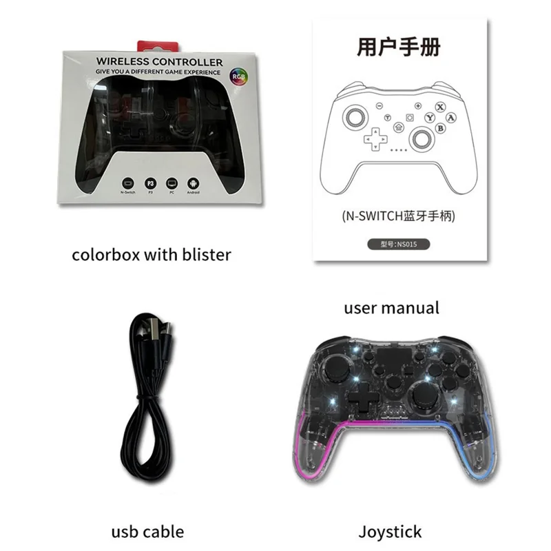 NS015 Wireless Controller  Turbo Function Vibration Bluetooth-Compatible Gamepad - Transparent Red