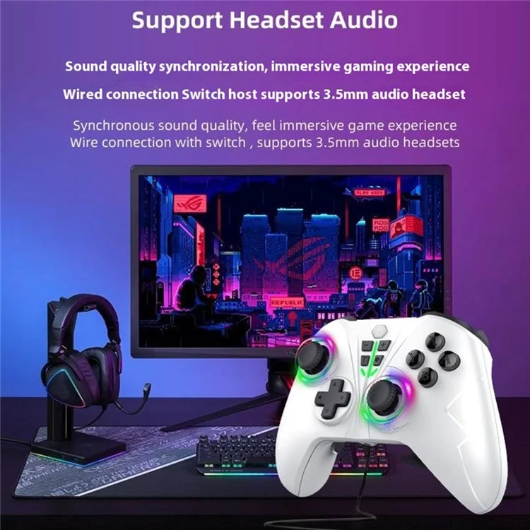 NS016 6 Axis Controller Dual Vibration Macro Programming Gamepad with RGB Light for Nintendo Switch / Sony PS3 / PC / Android - Black