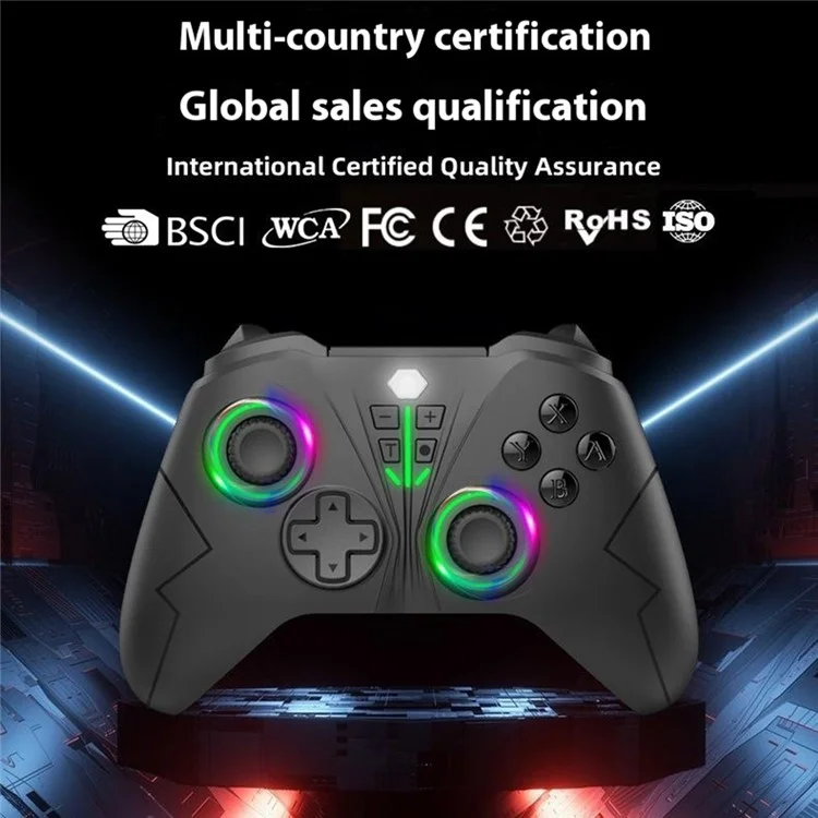 NS016 6 Axis Controller Dual Vibration Macro Programming Gamepad with RGB Light for Nintendo Switch / Sony PS3 / PC / Android - Black