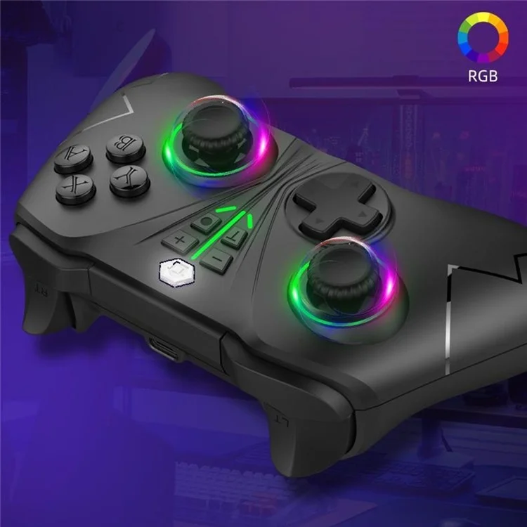 NS016 6 Axis Controller Dual Vibration Macro Programming Gamepad with RGB Light for Nintendo Switch / Sony PS3 / PC / Android - Black