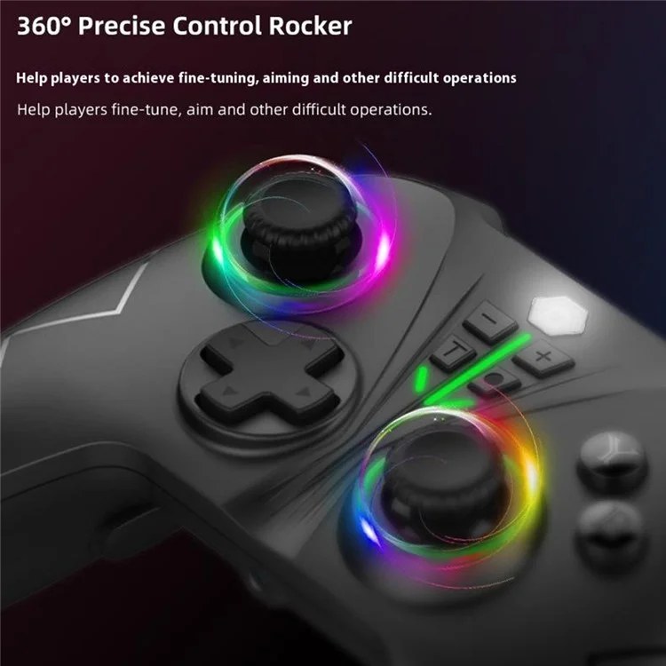 NS016 6 Axis Controller Dual Vibration Macro Programming Gamepad with RGB Light for Nintendo Switch / Sony PS3 / PC / Android - Black