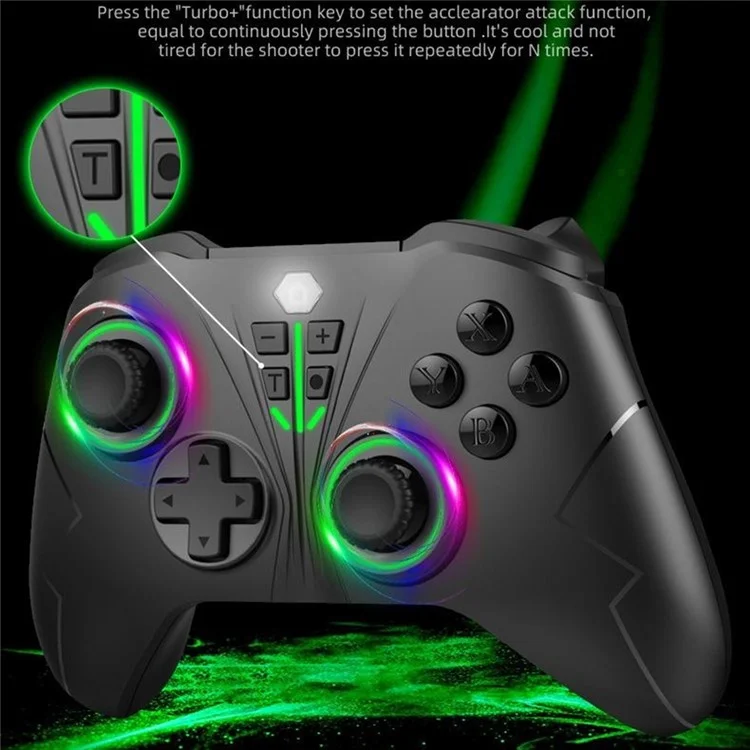 NS016 6 Axis Controller Dual Vibration Macro Programming Gamepad with RGB Light for Nintendo Switch / Sony PS3 / PC / Android - Black