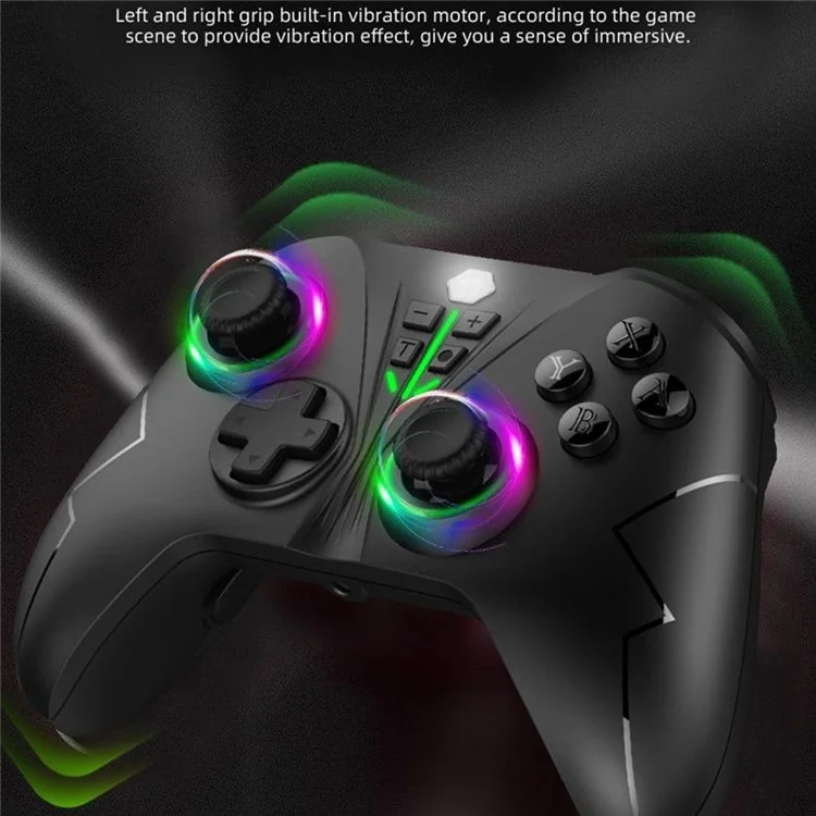 NS016 6 Axis Controller Dual Vibration Macro Programming Gamepad with RGB Light for Nintendo Switch / Sony PS3 / PC / Android - Black