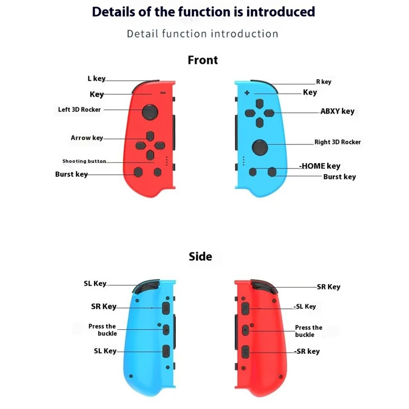 NS055 1 Pair for Nintendo Switch Wireless Joycon Controller Vibration Bluetooth-Compatible Gamepad - Red+Blue