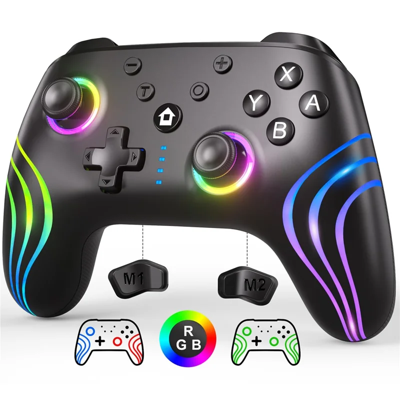 CX-262 Colorful Light Game Controller Six-Axis Motion Sensing Dual Motor Vibration Bluetooth-Compatible Gamepad - Black