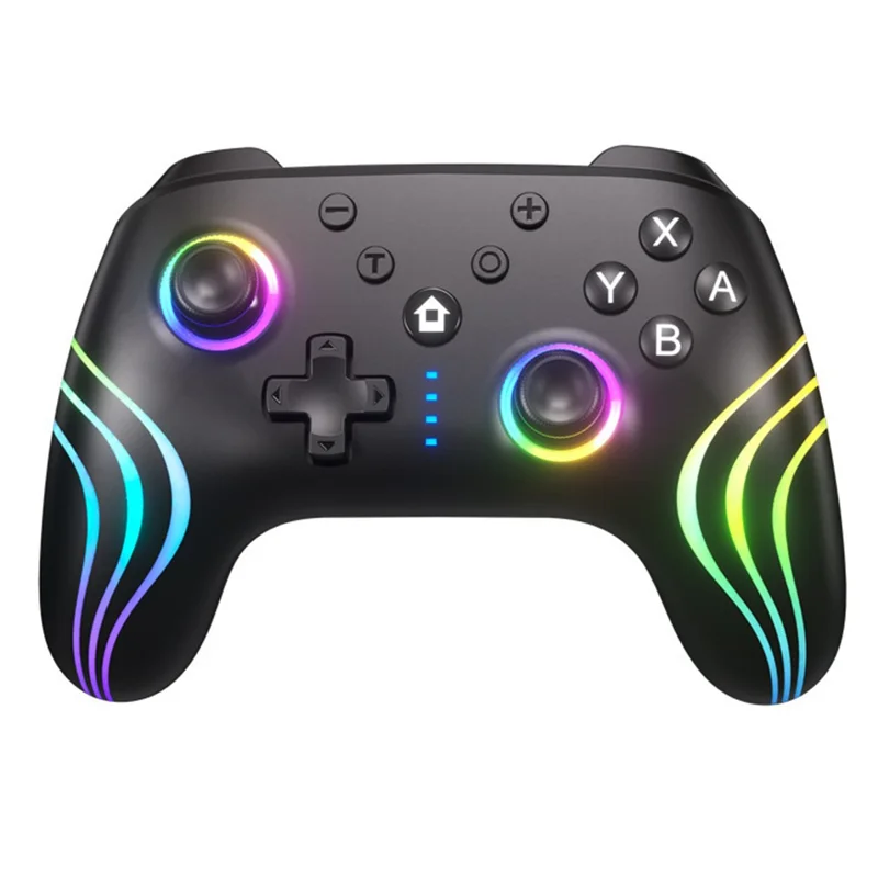 CX-262 Colorful Light Game Controller Six-Axis Motion Sensing Dual Motor Vibration Bluetooth-Compatible Gamepad - Black