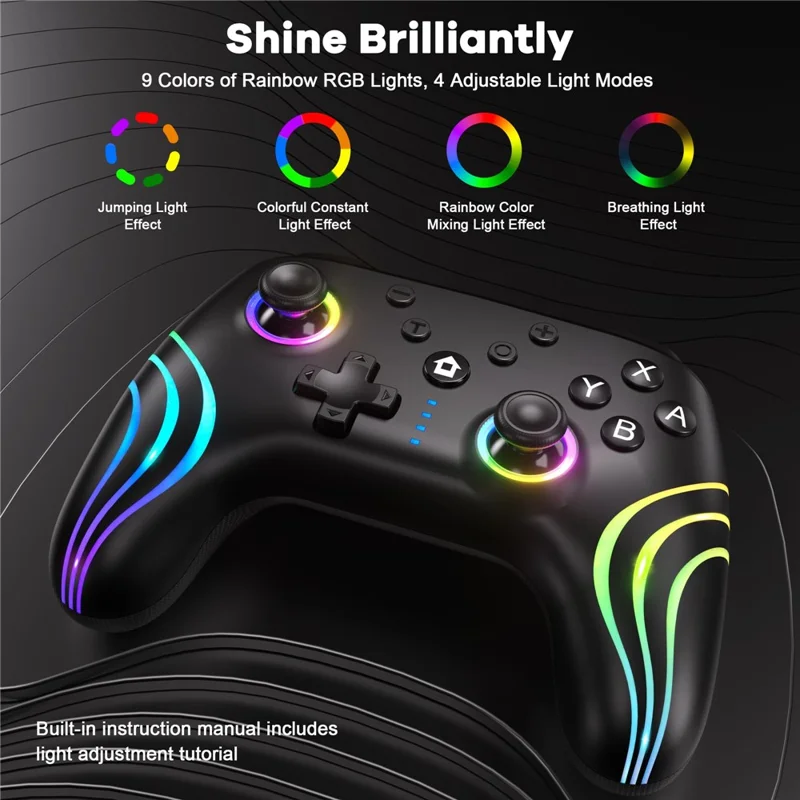 CX-262 Colorful Light Game Controller Six-Axis Motion Sensing Dual Motor Vibration Bluetooth-Compatible Gamepad - White
