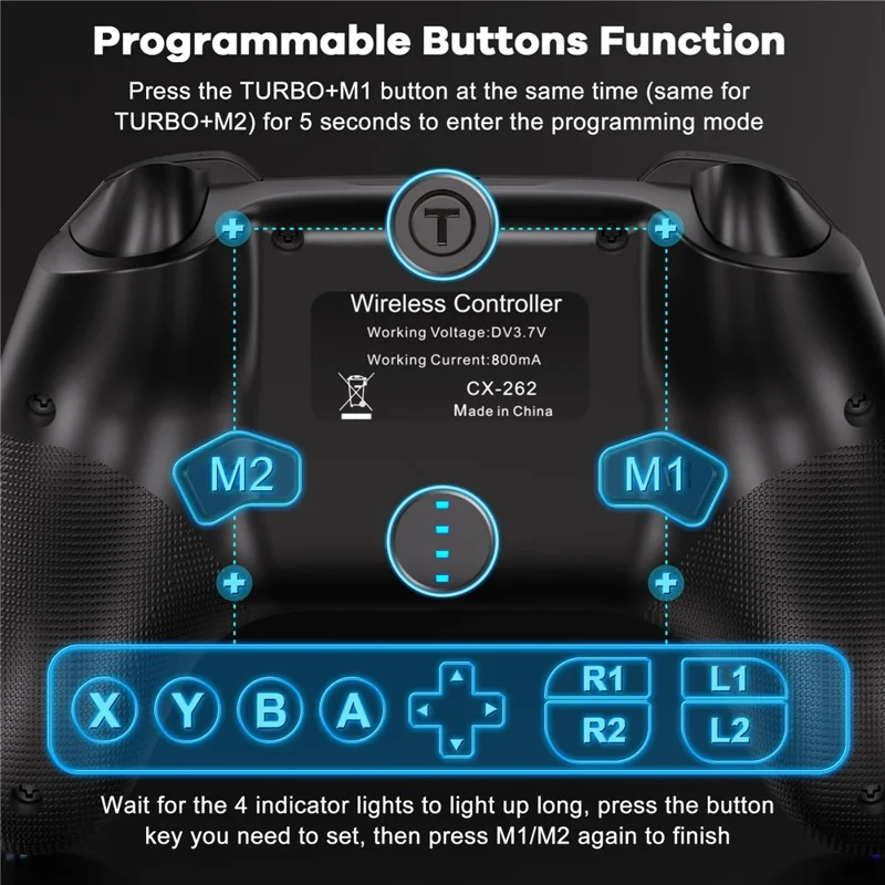 CX-262 Colorful Light Game Controller Six-Axis Motion Sensing Dual Motor Vibration Bluetooth-Compatible Gamepad - White