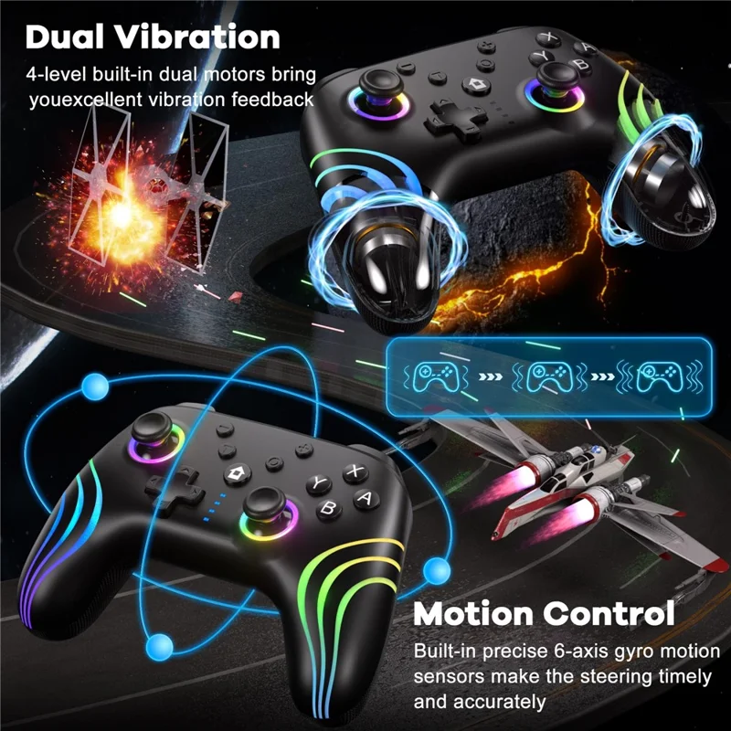CX-262 Colorful Light Game Controller Six-Axis Motion Sensing Dual Motor Vibration Bluetooth-Compatible Gamepad - White