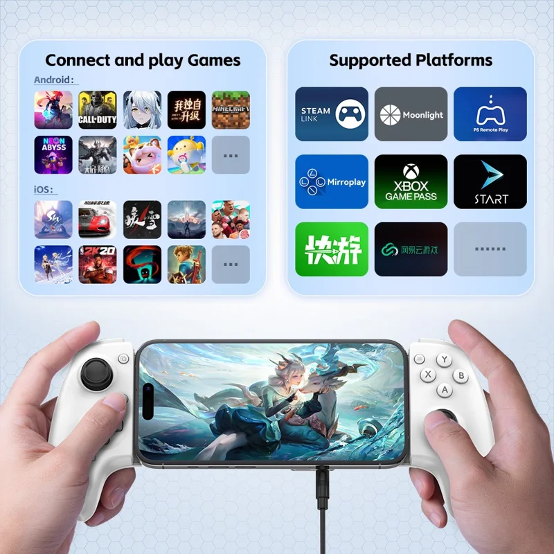 GAMWING Aobing Max Bluetooth-compatible  /  Type C Wired Dual Mode Expandable Grip Mobile Game Controller - White