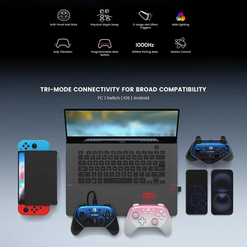 Mando de juego GAMESIR Super Nova compatible con 2,4G / Bluetooth / con cable, con joystick Hall y botones programables - Rosa