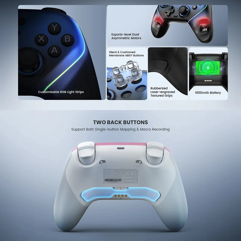 Mando de juego GAMESIR Super Nova compatible con 2,4G / Bluetooth / con cable, con joystick Hall y botones programables - Rosa