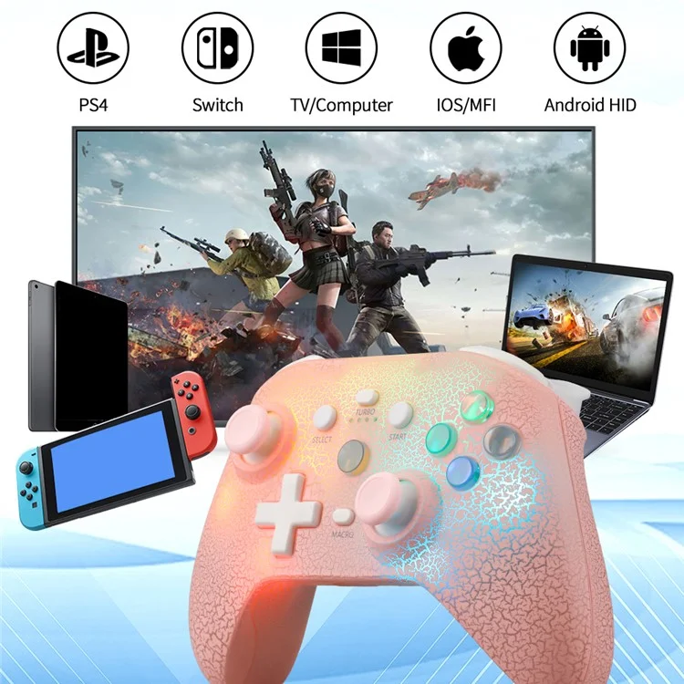 NS21 For Nintendo Switch / Ios / Android / PC RGB Light Gaming Controller Programmable Buttons Wireless Gamepad - Pink